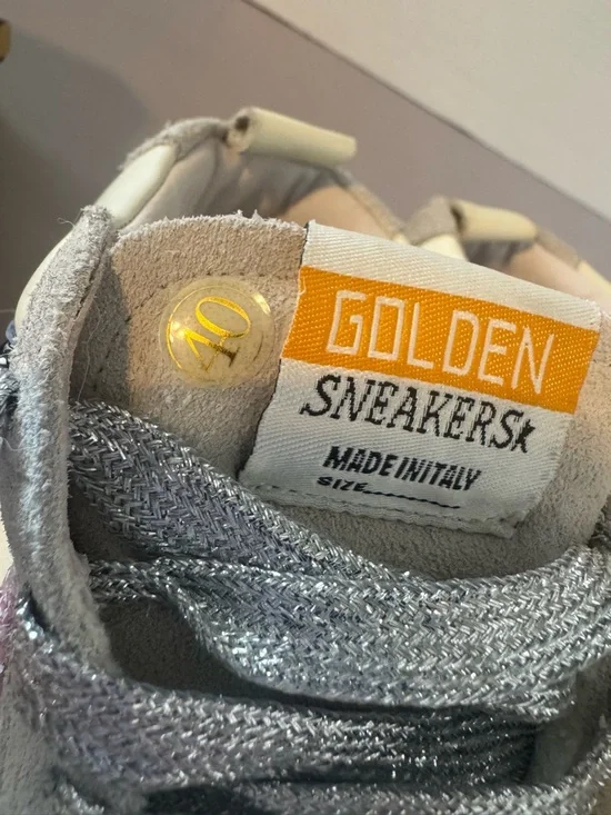 Golden Goose Mid Star Low-Top Sneakers in Grey, Silver & Pink Glitter - Picture 13 of 15